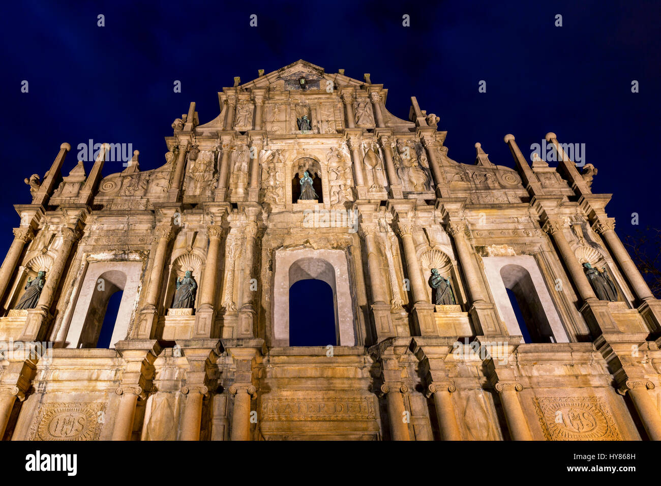 Ruines de l'église Saint-Paul de la nuit, Macao, Chine Banque D'Images