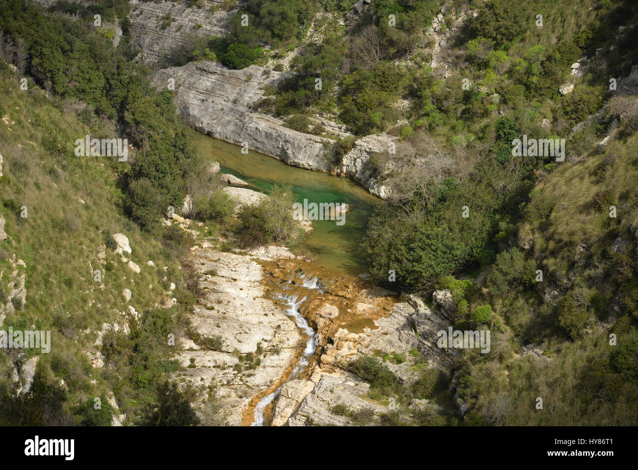 Étang, rivière, de ravin, Cavagrande del Cassibile, Sicile, Italie, Teich, Fluss, Schlucht, sicilia, Italie Banque D'Images