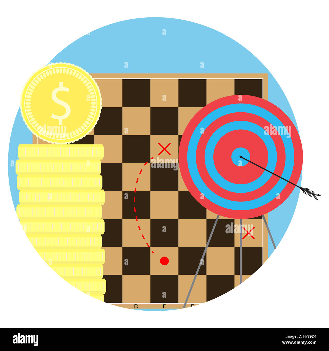 Stratégie pour atteindre les objectifs. But et la flèche, business bullseye, vector illustration Banque D'Images