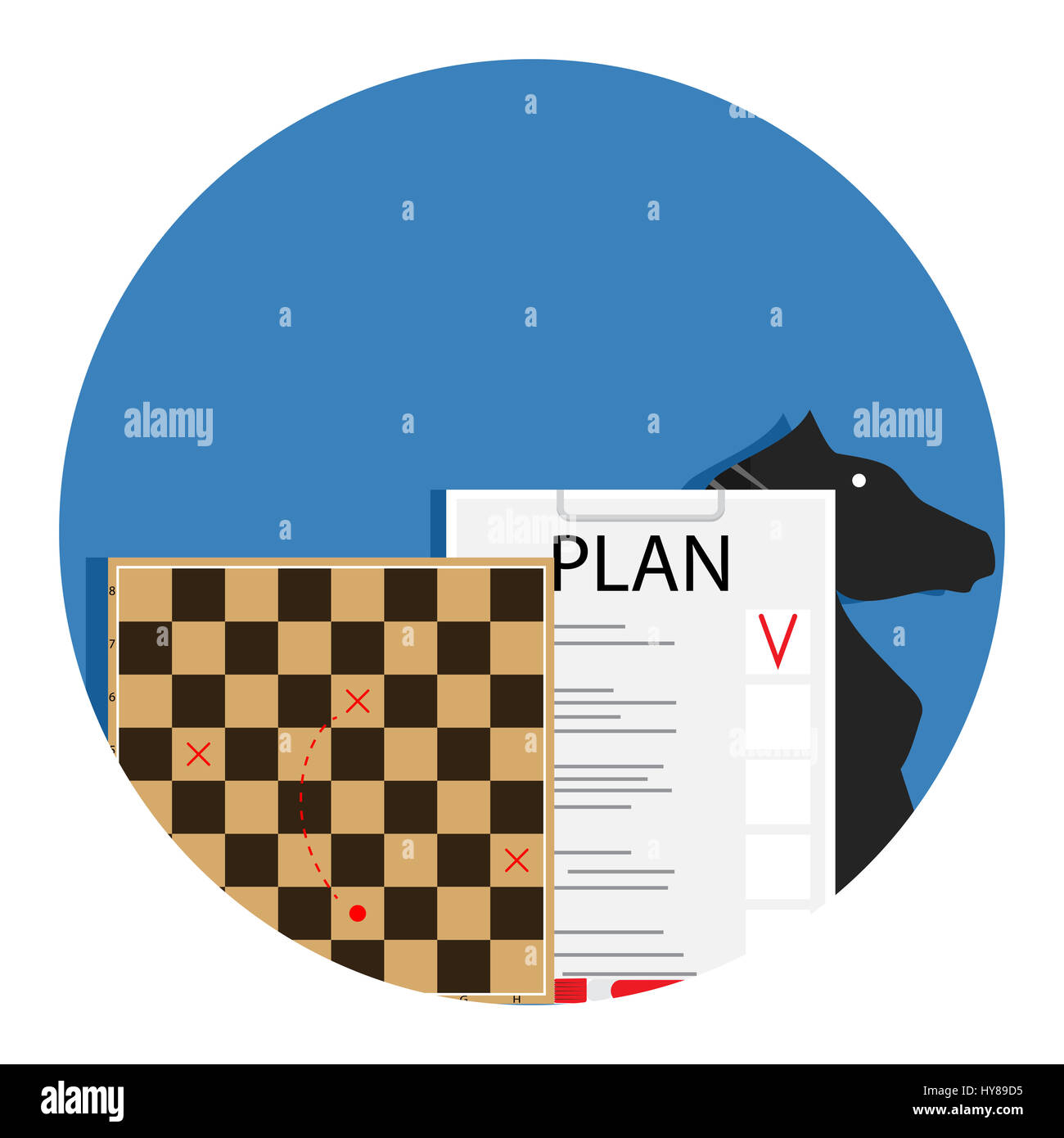 Plan et tactique. Plan financier, stratégie de gestion des affaires. Vector illustration Banque D'Images