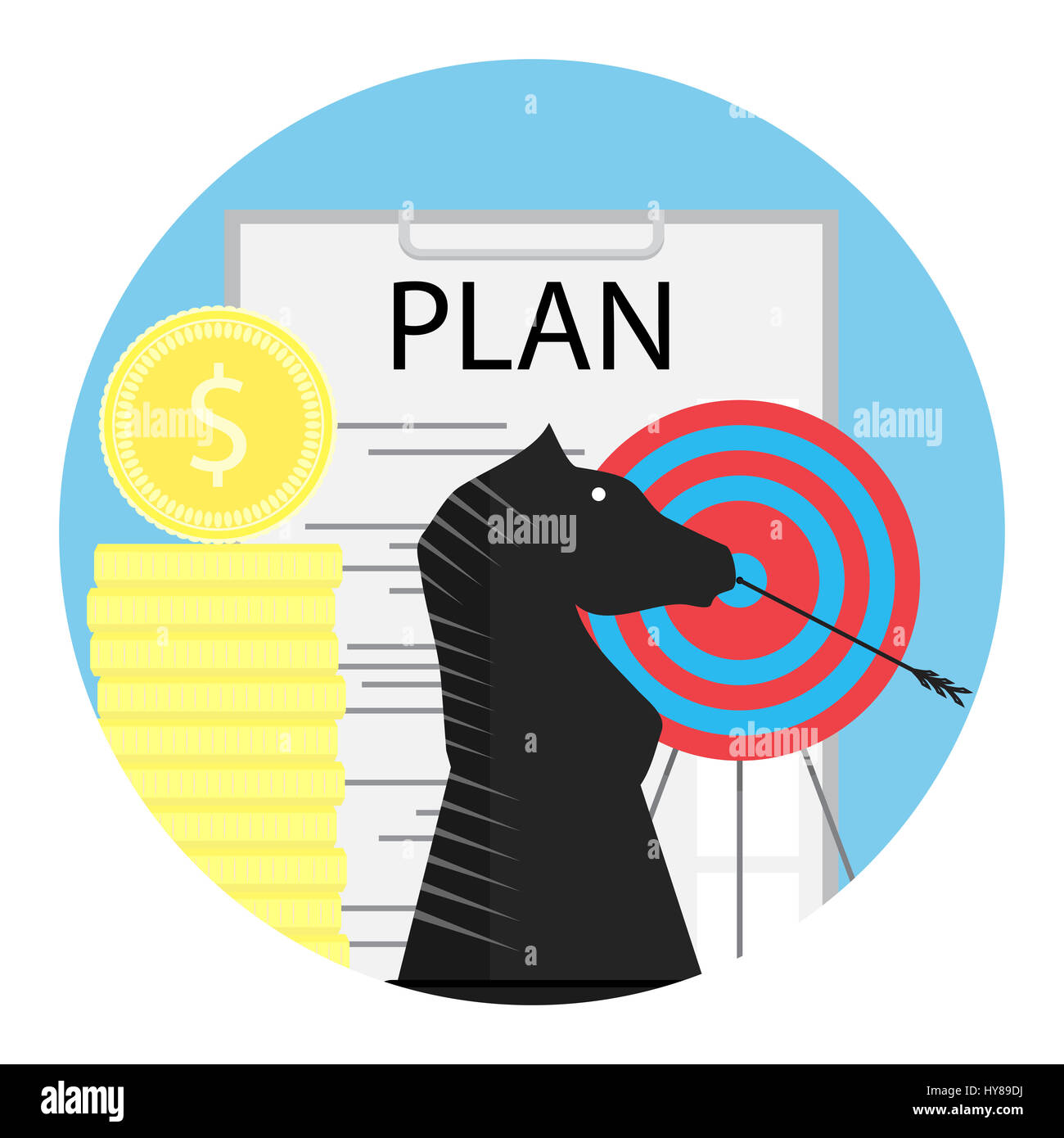La tactique de planification financière. Les fléchettes et la réalisation d'illustration vectorielle, Finances Banque D'Images
