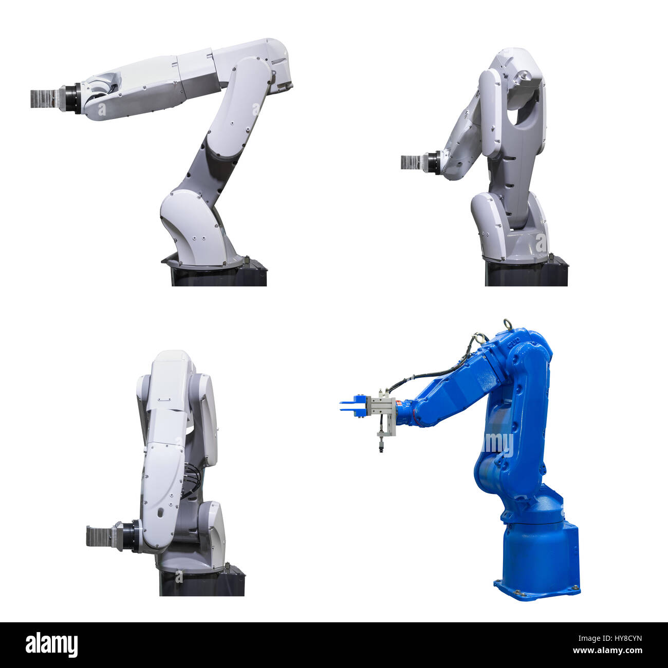 Ensemble robotique industrie isolé sur fond blanc Banque D'Images