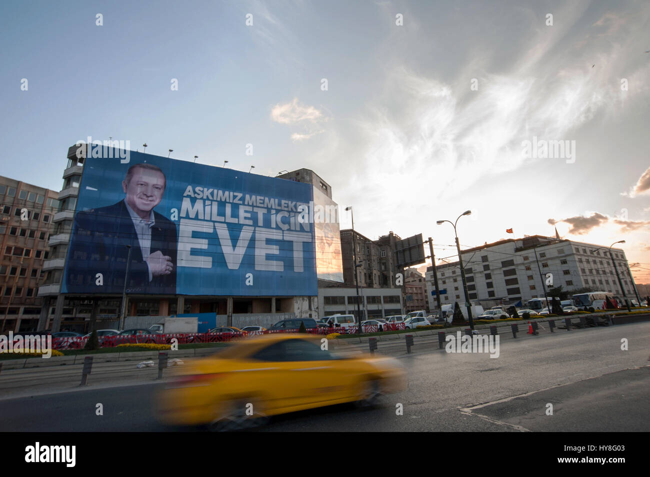 Référendum turc des affiches de campagne du Oui Recep Tayyip Erdoğan à Istanbul Turquie Banque D'Images