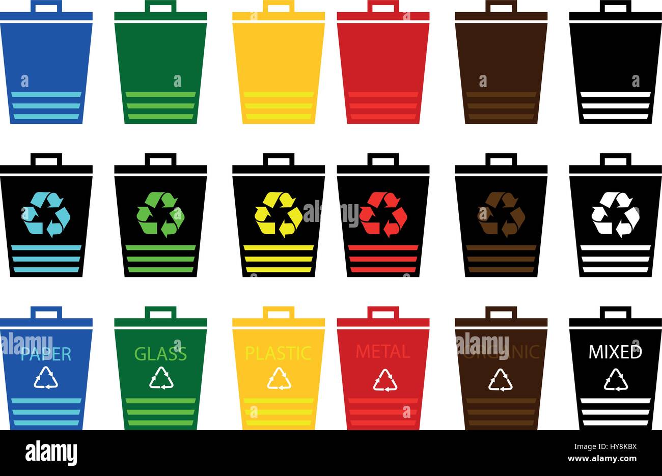 Ensemble De Poubelles De Dessin Animé Pour Le Tri Des Déchets Poubelle