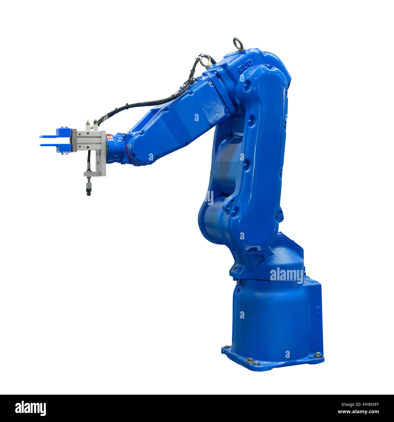 Bras robotique industrie bleu inclus isolés clipping path Banque D'Images