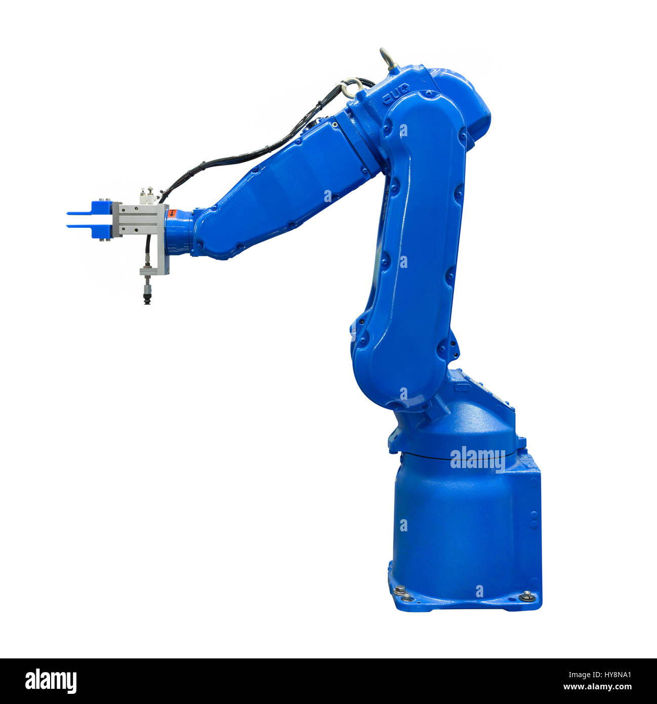 Bras robotique industrie bleu inclus isolés clipping path Banque D'Images