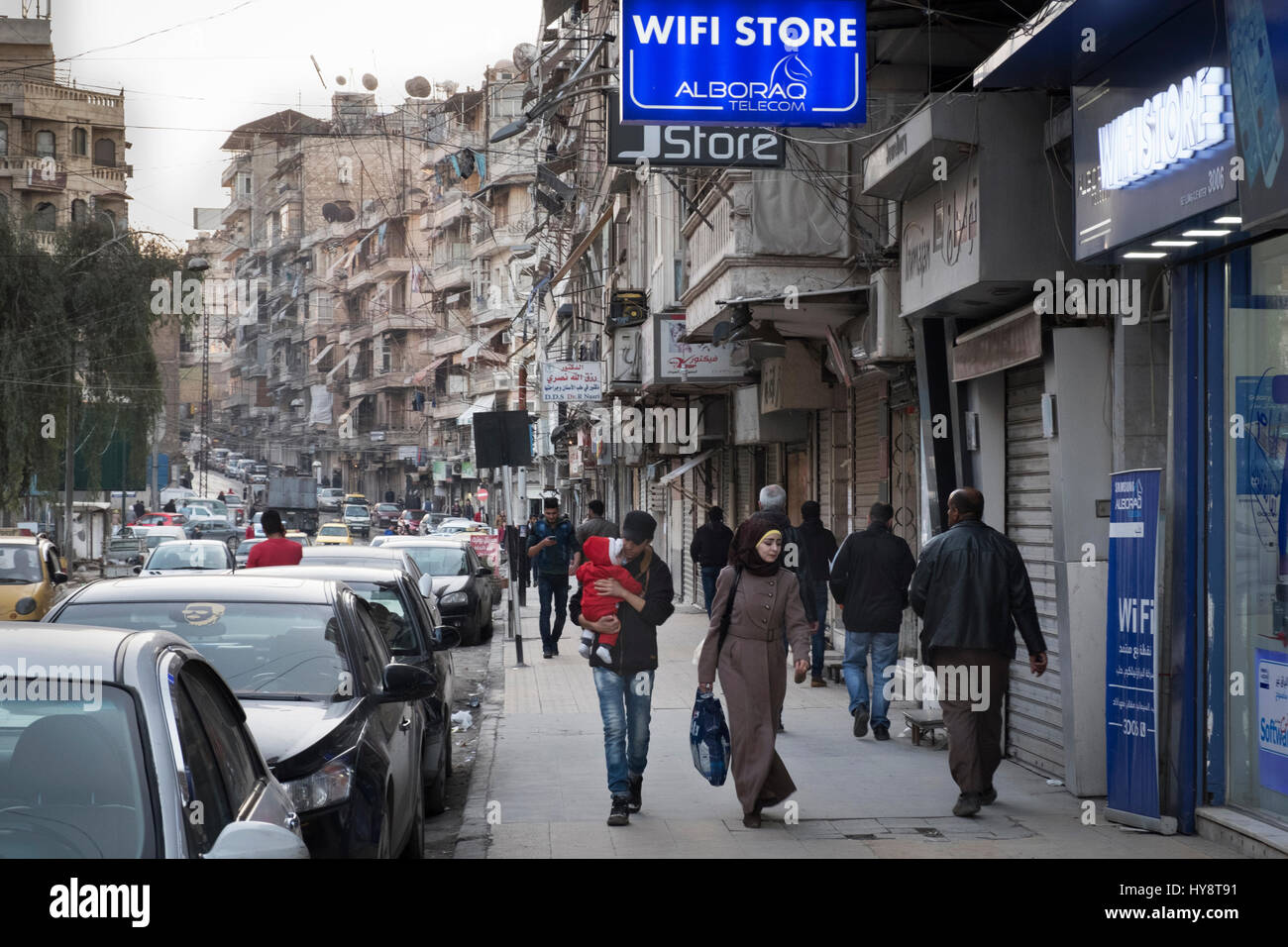 Quartier commerçant, début 2017, Alep, Syrie Banque D'Images