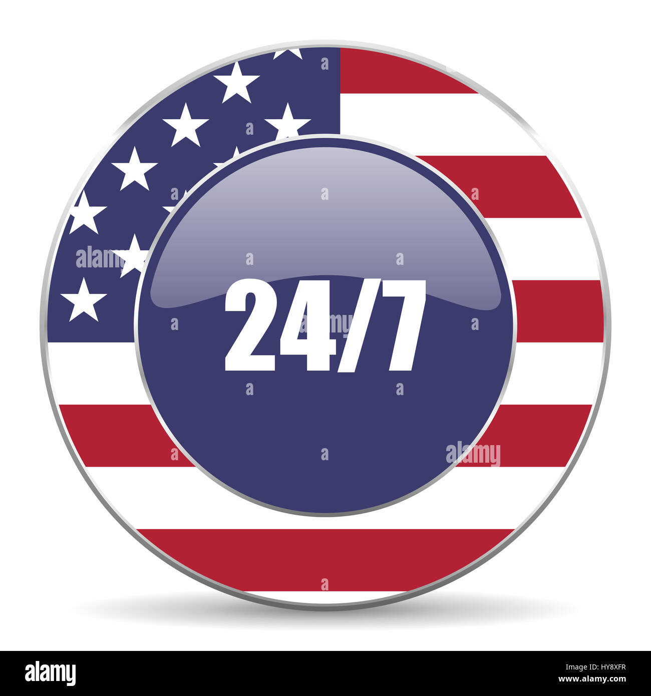 Web design usa 24/7 american tour icône internet avec ombre sur fond blanc. Banque D'Images