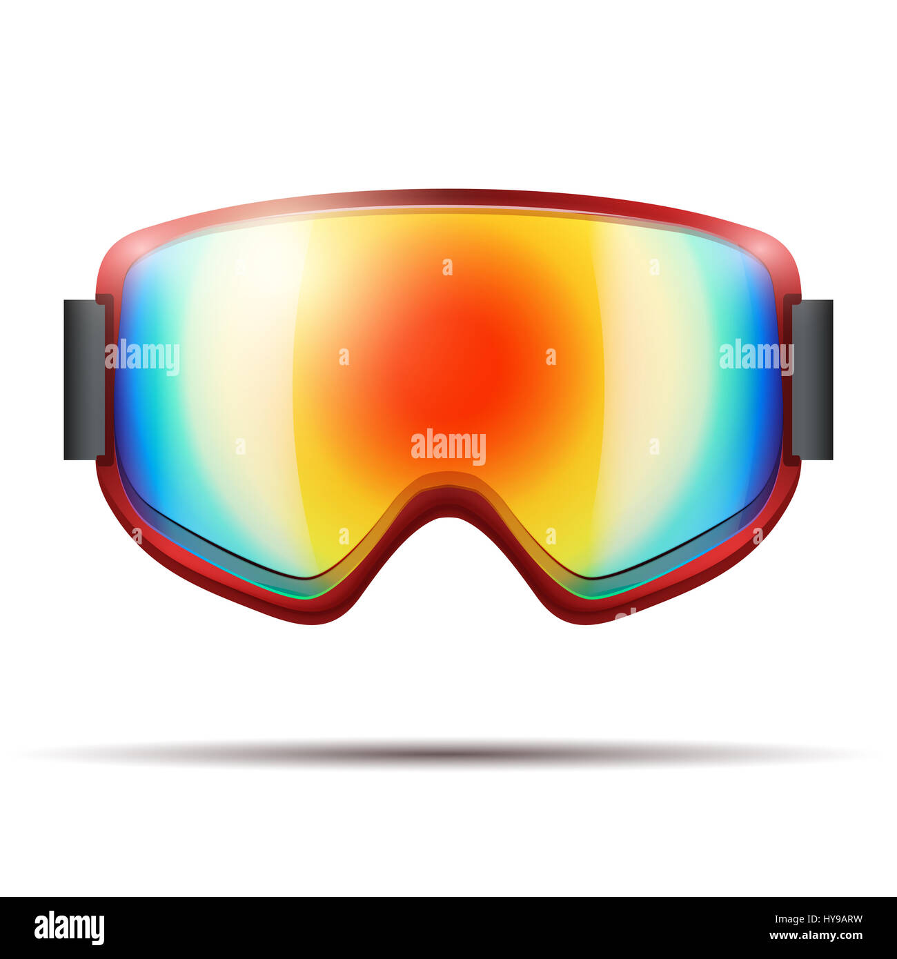 Snowboard classique avec de grandes lunettes en verre arc-en-ciel Banque D'Images