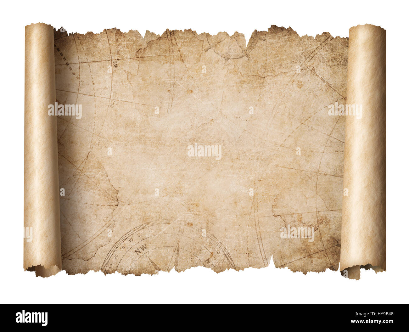 Vieille carte au trésor faites défiler 3d illustration isolé Banque D'Images