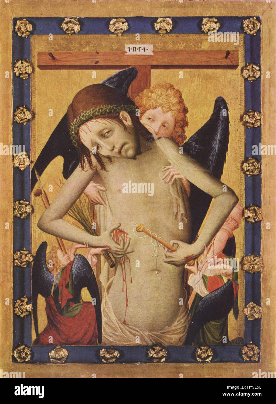 La pièce attribuée à Meister Francke est une œuvre religieuse détaillée. Connu pour ses contributions à la Renaissance du Nord, son travail présente généralement des représentations vives de scènes religieuses et de figures avec une signification symbolique. Banque D'Images