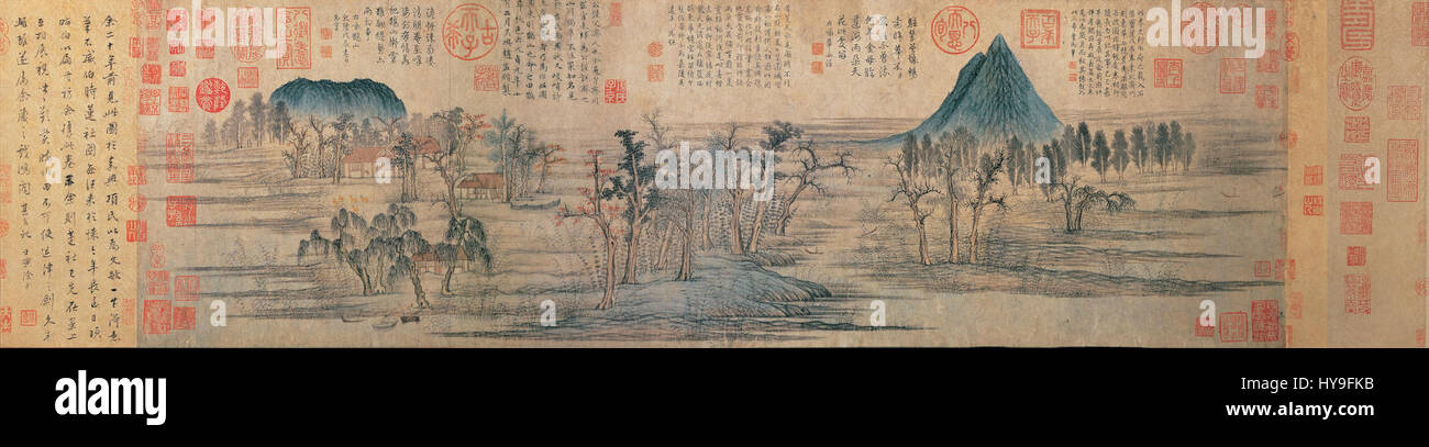 Zhao Mengfu 2a Couleurs d'automne sur les monts Qiao et Hua (partie centrale)Rouleau horizontal, encre et couleurs sur papier, 28,4 x 93,2 cm Musée national du Palais, Taipei Banque D'Images