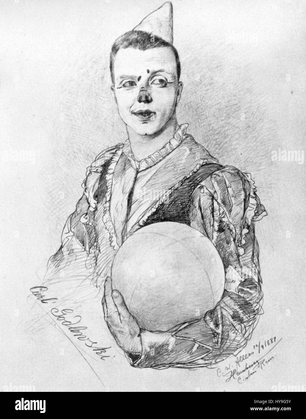 Carl Godlewski als Clown, 1887 (von C.W.Allers) Banque D'Images