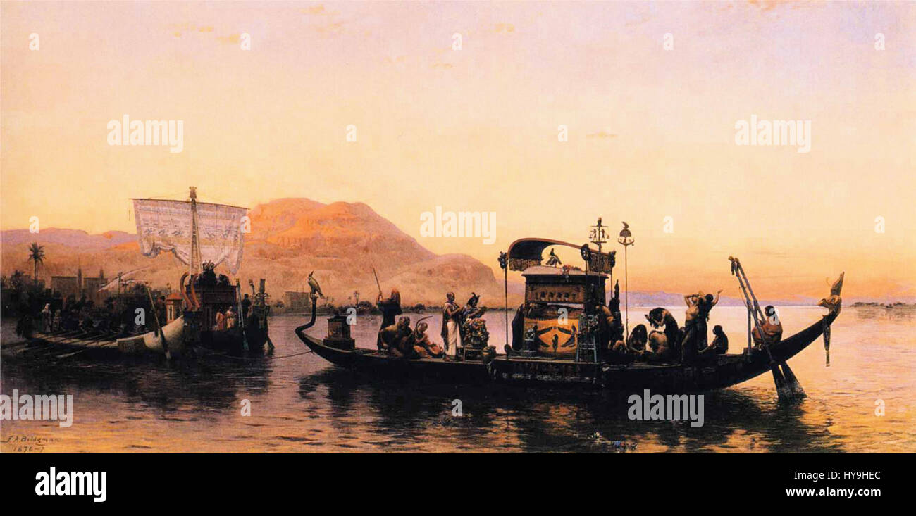 *Funérailles d’une momie* de Frederick Arthur Bridgman dépeint les rites funéraires égyptiens antiques, mettant en valeur la capacité de l’artiste à capturer l’atmosphère de l’antiquité égyptienne avec des figures détaillées et des représentations vives des pratiques culturelles. Banque D'Images