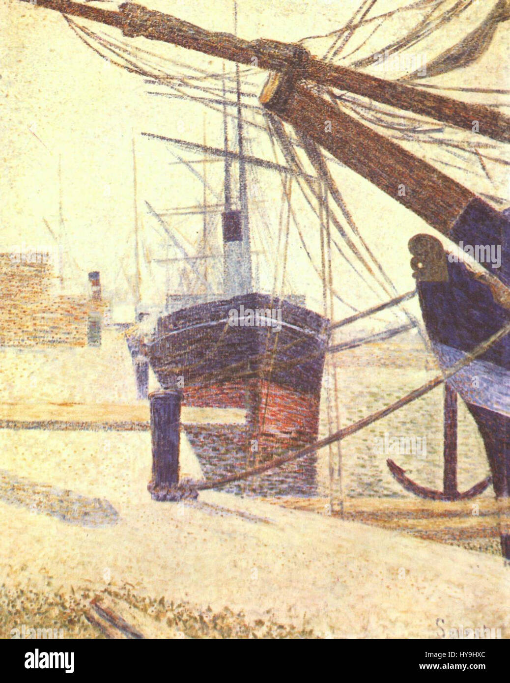 La technique du pointillisme de Georges Seurat, illustrée dans son tableau numéroté '039', utilise de petits points de couleur pour former une image, mettant en valeur son approche innovante de la lumière, de la couleur et de la texture dans le français de la fin du XIXe siècle Banque D'Images