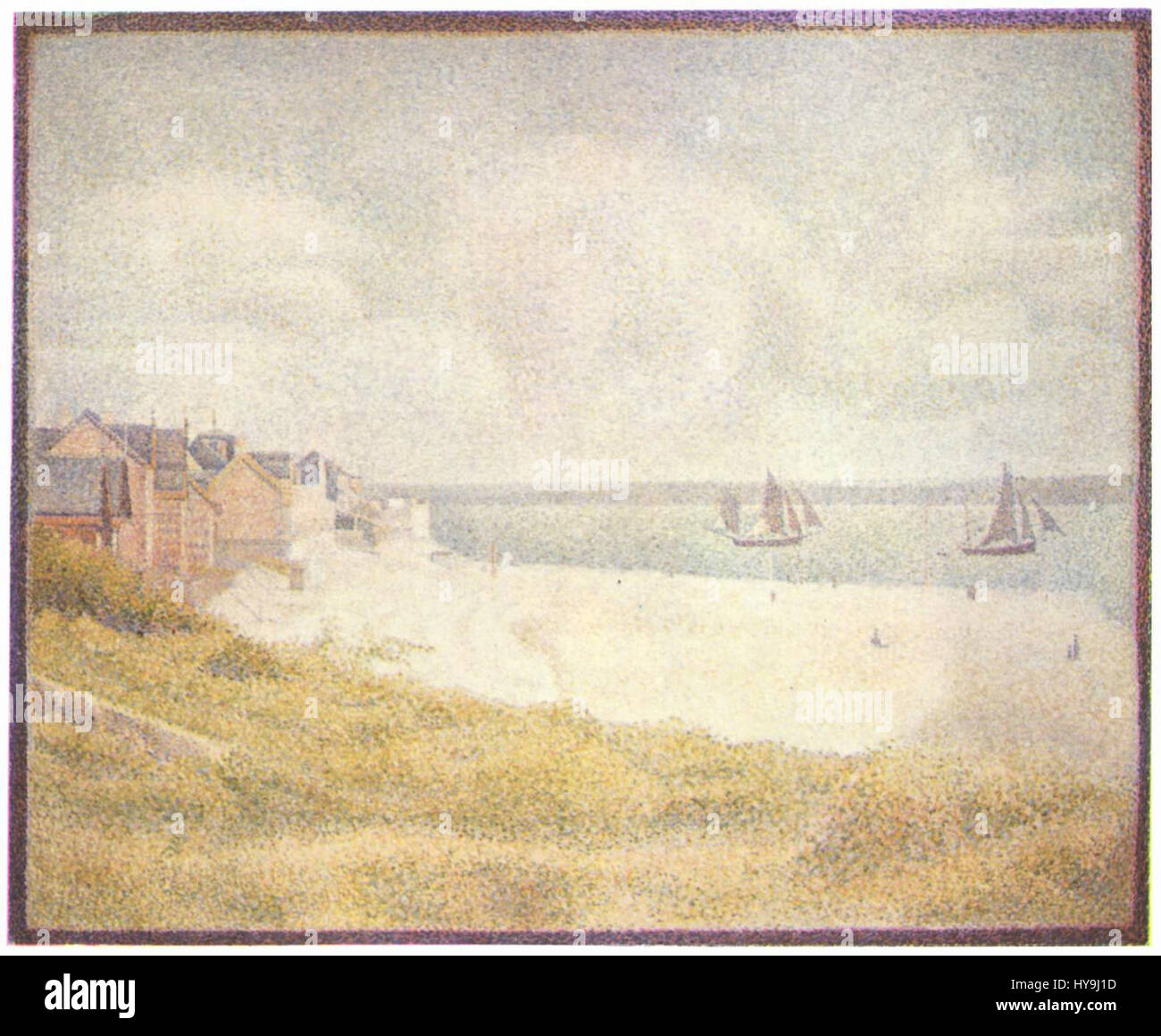 L'œuvre de Georges Seurat, numérotée 045, illustre sa technique pointilliste. L'utilisation de petits points de couleur distincts crée des compositions vibrantes, et son accent sur la lumière et la théorie des couleurs est essentiel dans ses œuvres. Banque D'Images