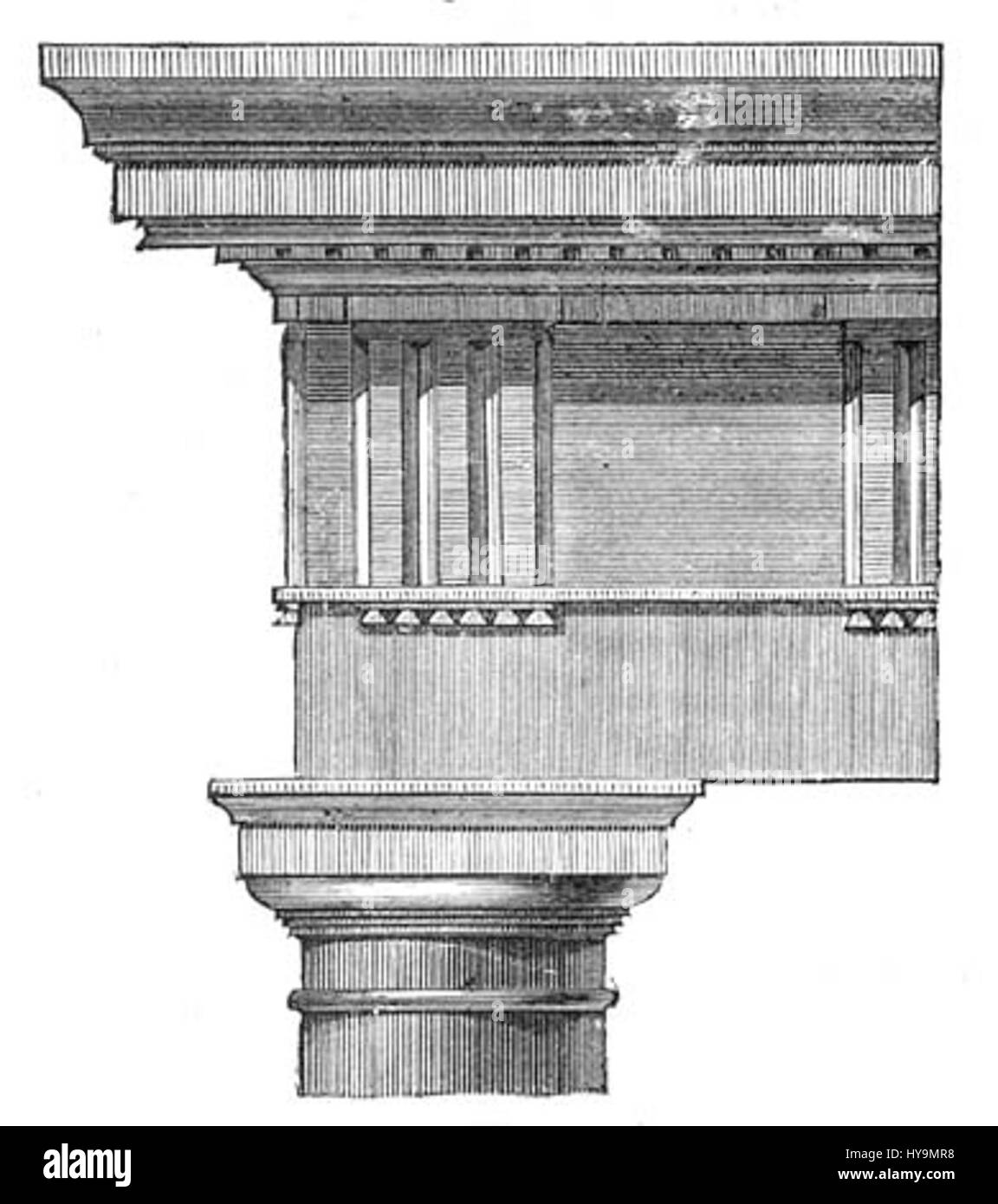 Cette gravure met en valeur l'ordre dorique romain, un style d'architecture classique qui reflète la simplicité et la robustesse du design romain antique. La gravure sert d'étude importante des styles architecturaux romains. Banque D'Images