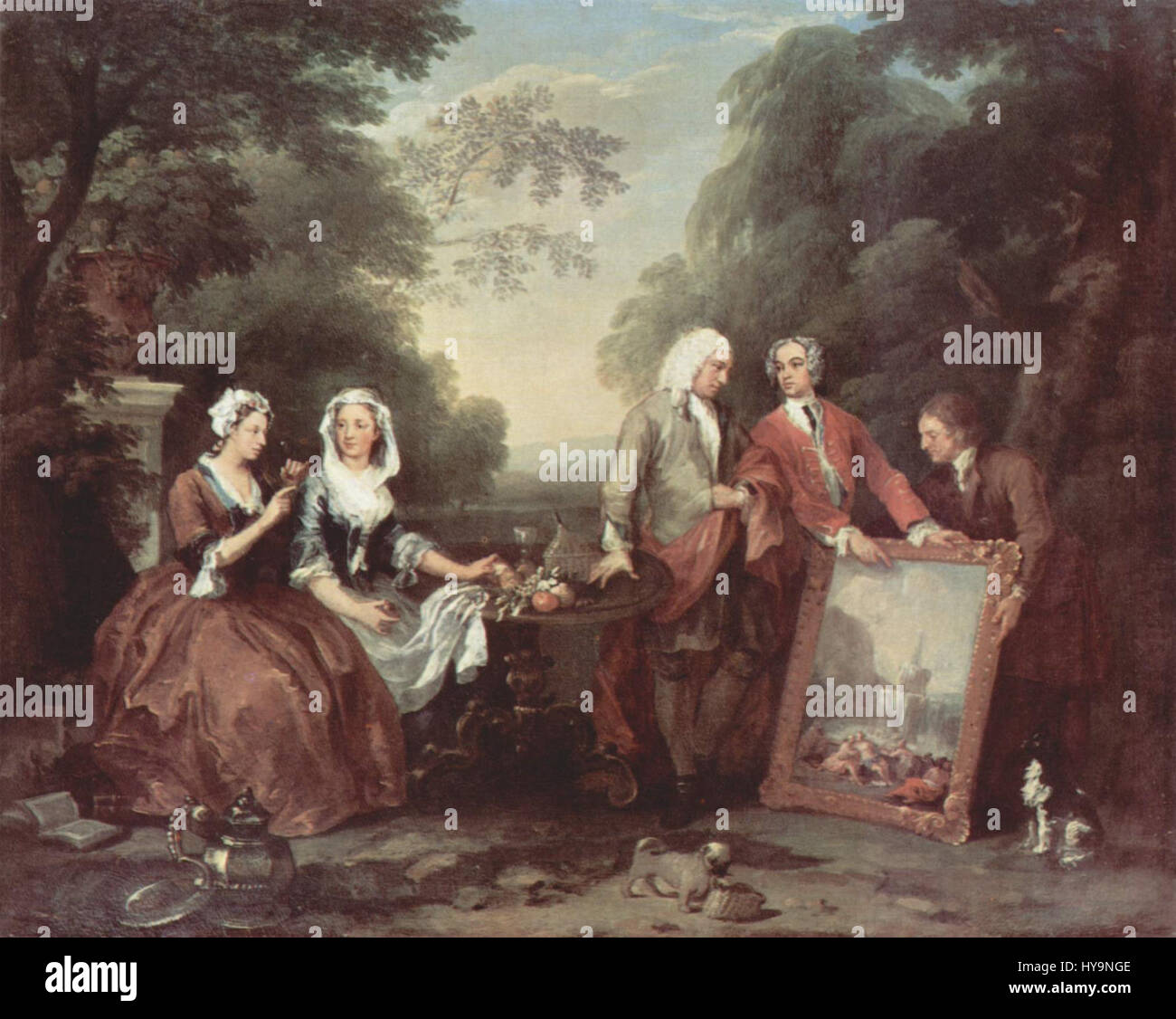 Un portrait de conversation de Sir Andrew Fountaine et autres, une peinture de William Hogarth, un artiste anglais, vers 1730. Banque D'Images