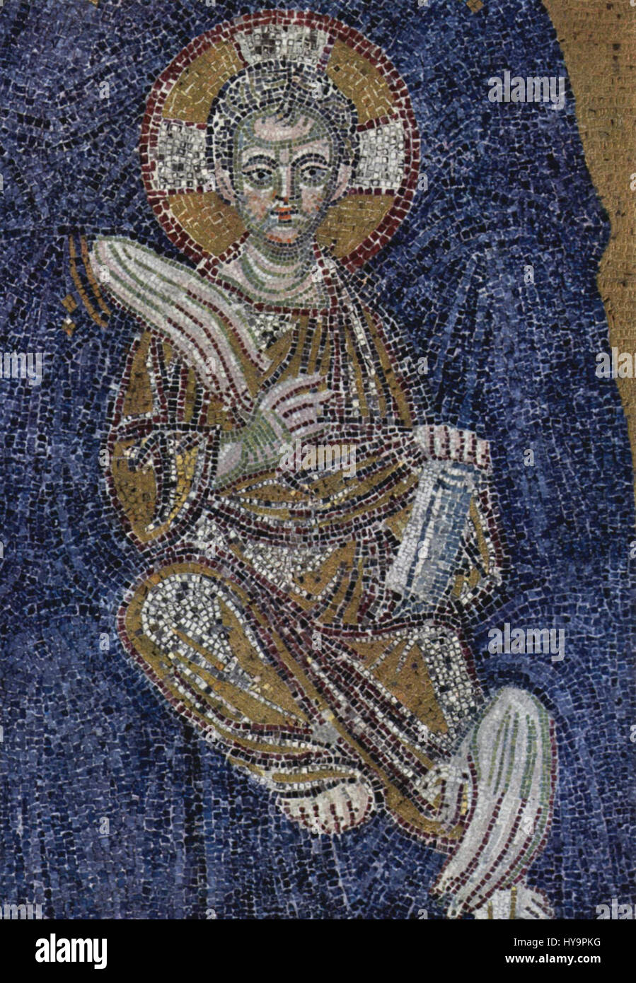 Cette mosaïque, attribuée à un artiste byzantin à partir des environs de 1000 après JC, représente le savoir-faire complexe de l'artisanat byzantin La pièce présente des motifs religieux et culturels typiques du style artistique de l'Empire byzantin. Banque D'Images
