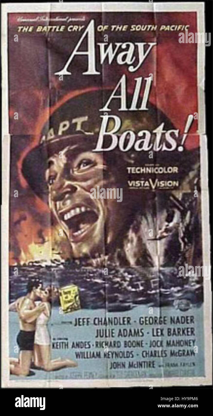 *Away All Boats* est une représentation de l'action navale ou de la guerre maritime. L'œuvre se concentre probablement sur les moments intenses et dramatiques des engagements militaires en mer. Banque D'Images