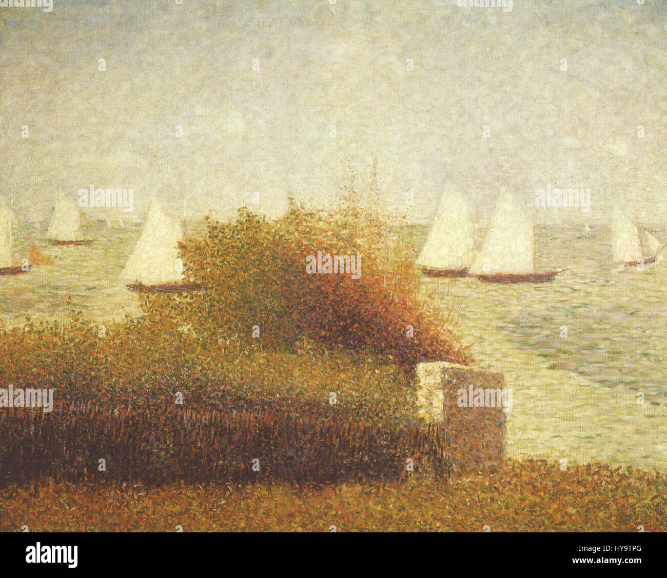Georges Seurat est un peintre post-impressionniste français connu pour avoir été pionnier dans la technique du pointillisme. Son travail, en particulier à la fin du XIXe siècle, utilise de petits points de couleur distincts pour créer une image complète lorsqu'on la regarde de loin. Cette approche innovante a révolutionné la théorie des couleurs et la perception en peinture. Banque D'Images