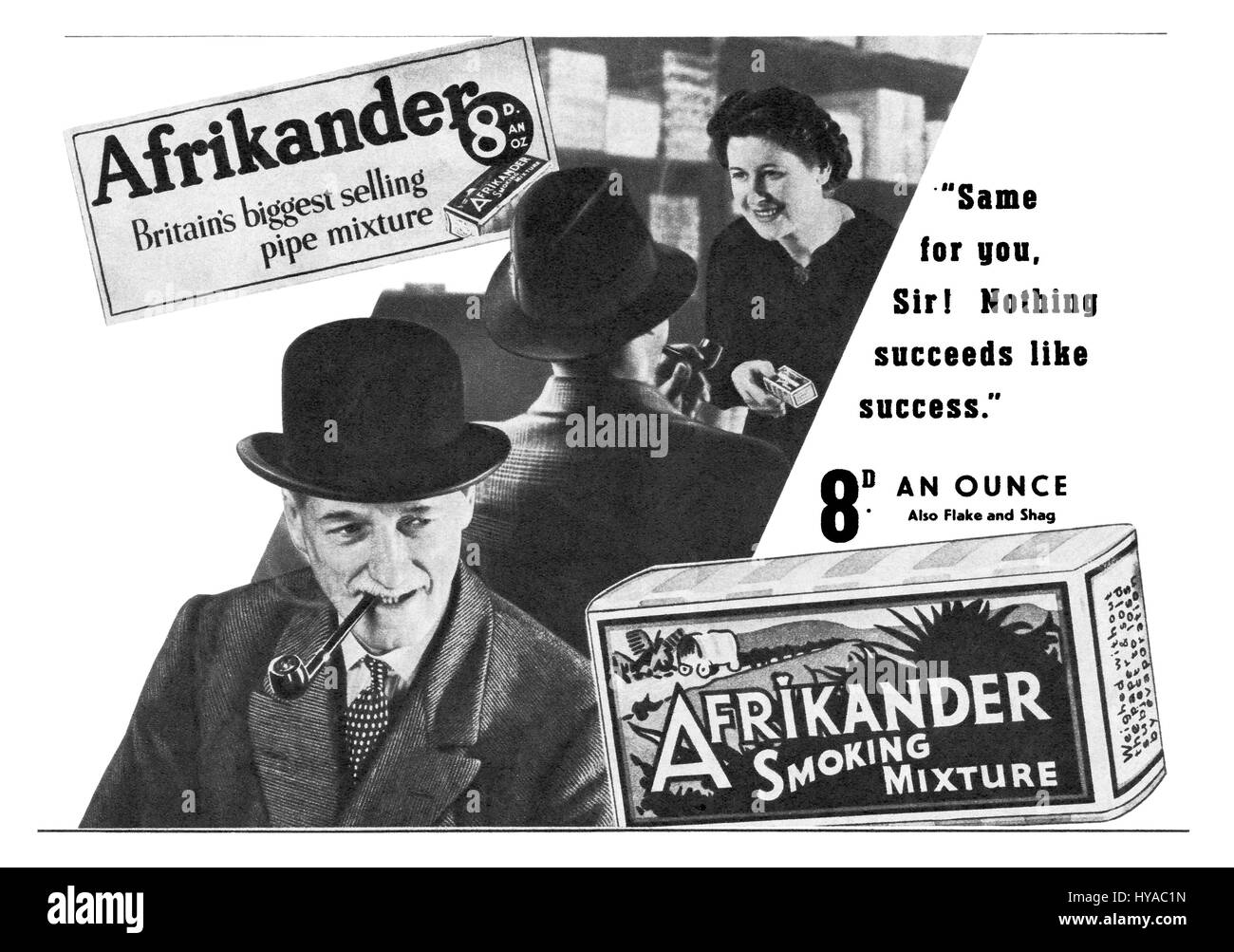 1938 La publicité pour Afrikander, le tabac. Banque D'Images