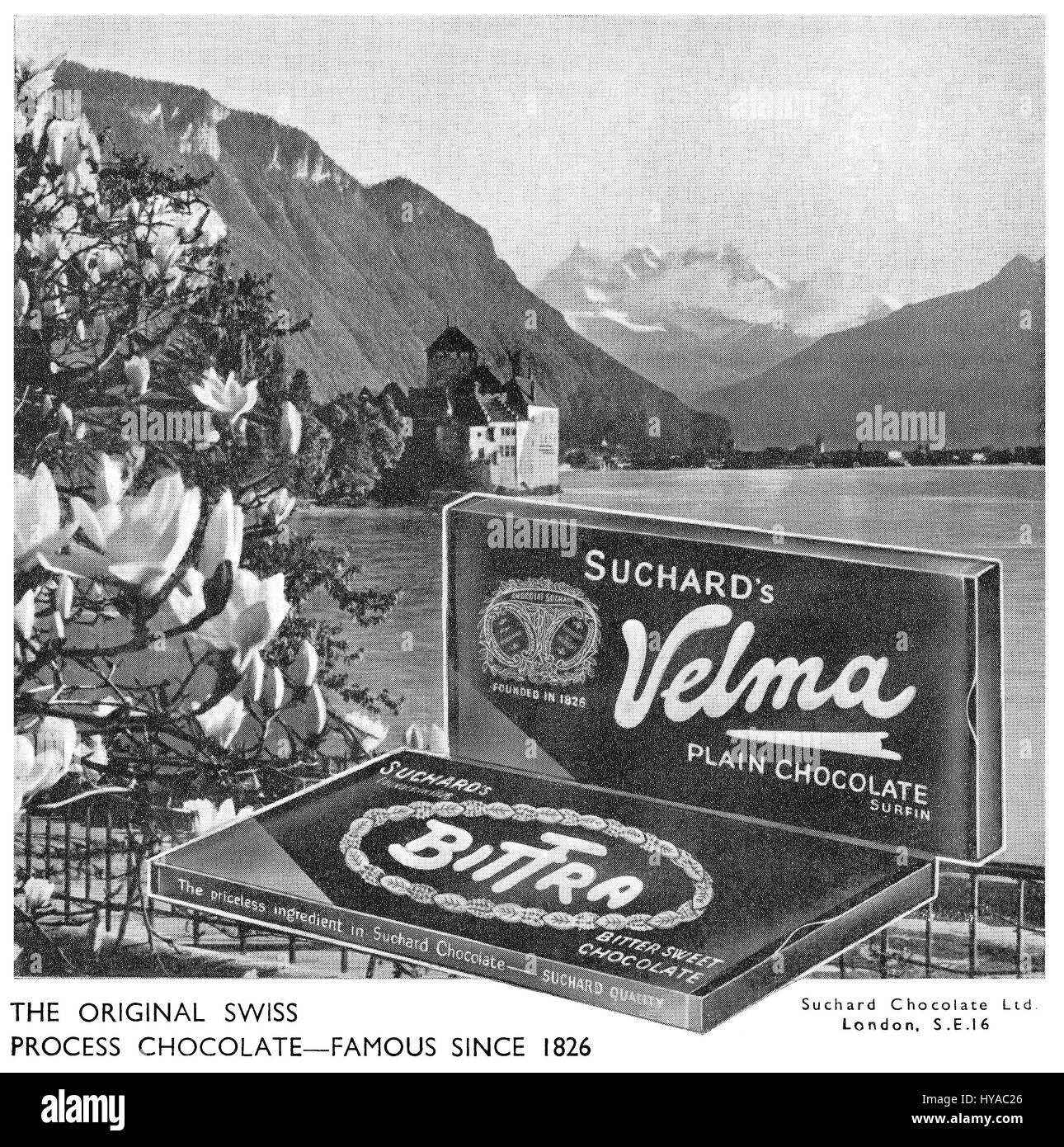 1946 La publicité pour la Suchard et Velma Bittra chocolat. Banque D'Images