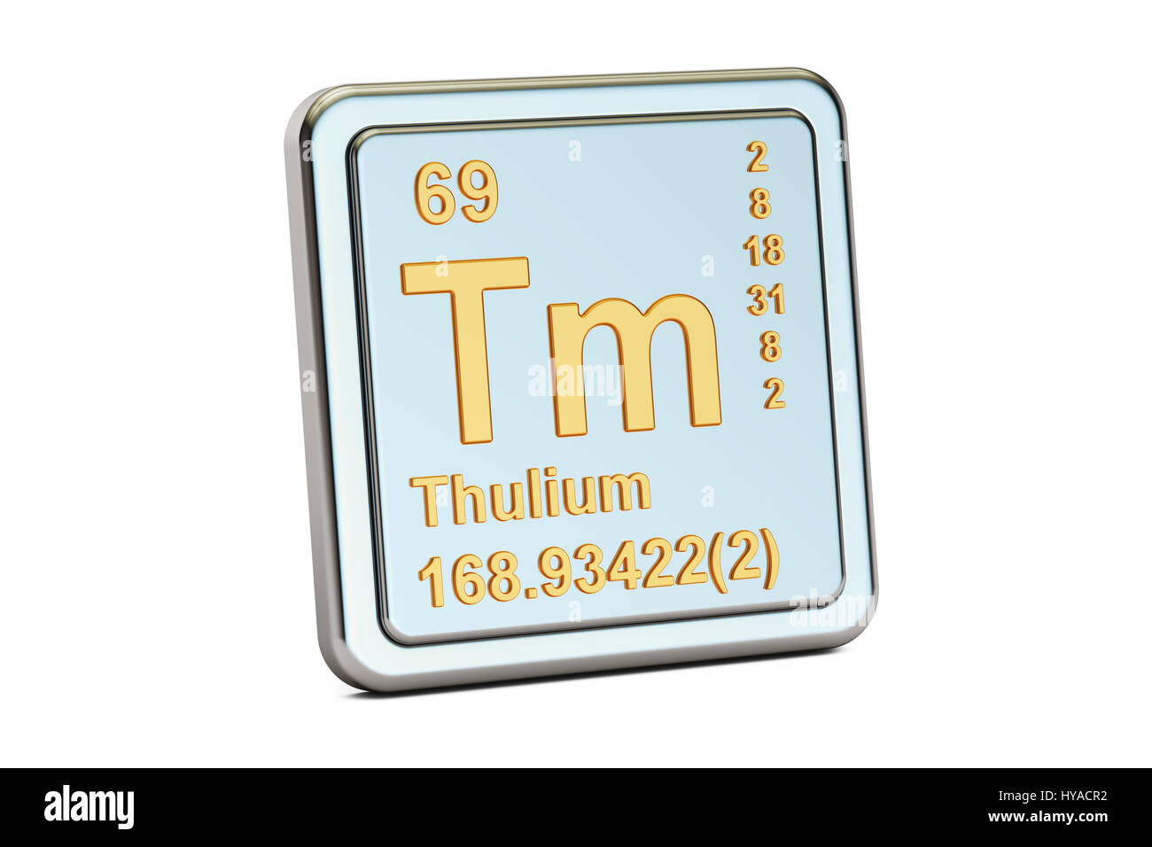 Le thulium Tm, élément chimique signe. Le rendu 3D isolé sur fond blanc Banque D'Images