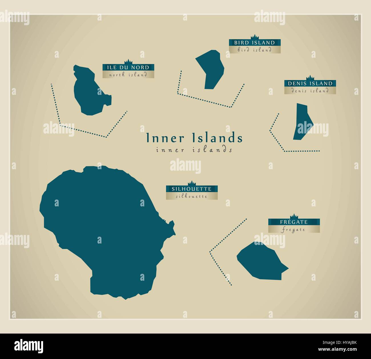 Carte moderne - Îles intérieures des Seychelles SN Illustration de Vecteur