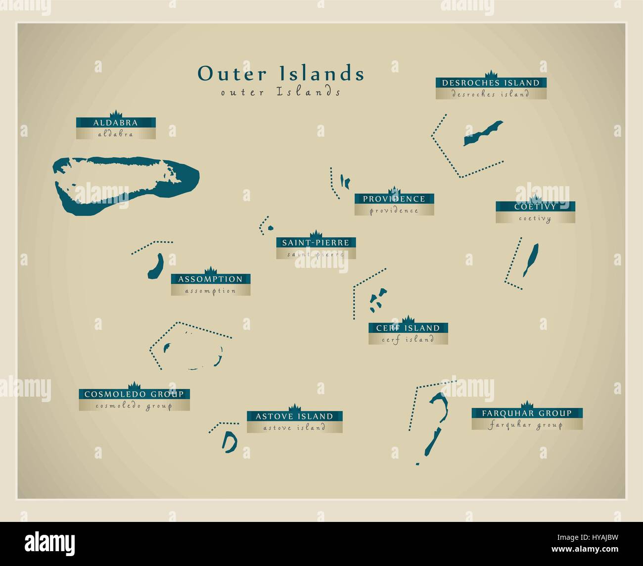 Carte moderne - Îles extérieures des Seychelles SC Illustration de Vecteur