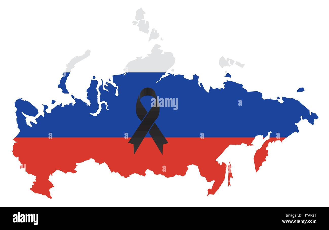 Russie - carte de condoléances ruban noir avec drapeau russe Illustration de Vecteur