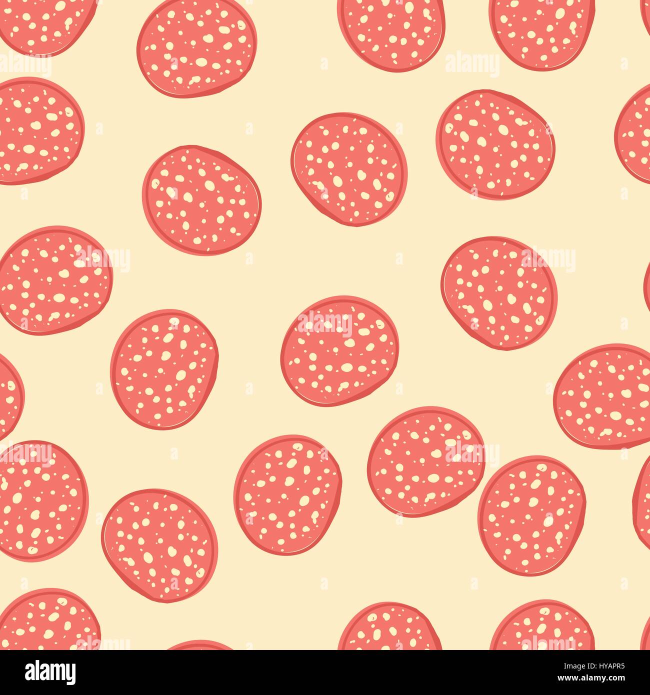 Seamless background les tranches de pepperoni, saucisses, vector illustration Illustration de Vecteur