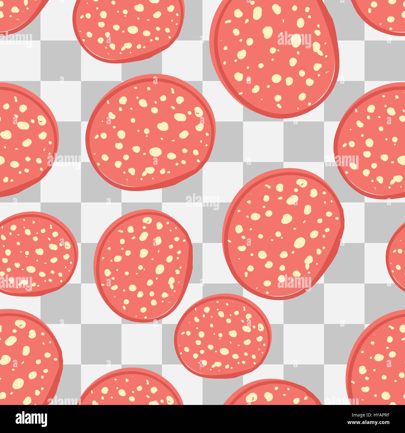 Seamless background les tranches de pepperoni, saucisses, vector illustration Illustration de Vecteur