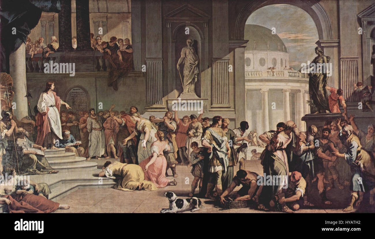Sebastiano Ricci était un peintre baroque italien connu pour ses compositions dynamiques et l'utilisation de la lumière. Ses œuvres présentent souvent des scènes dramatiques de mythologie et de sujets religieux, illustrant la grandeur du baroque compris Banque D'Images