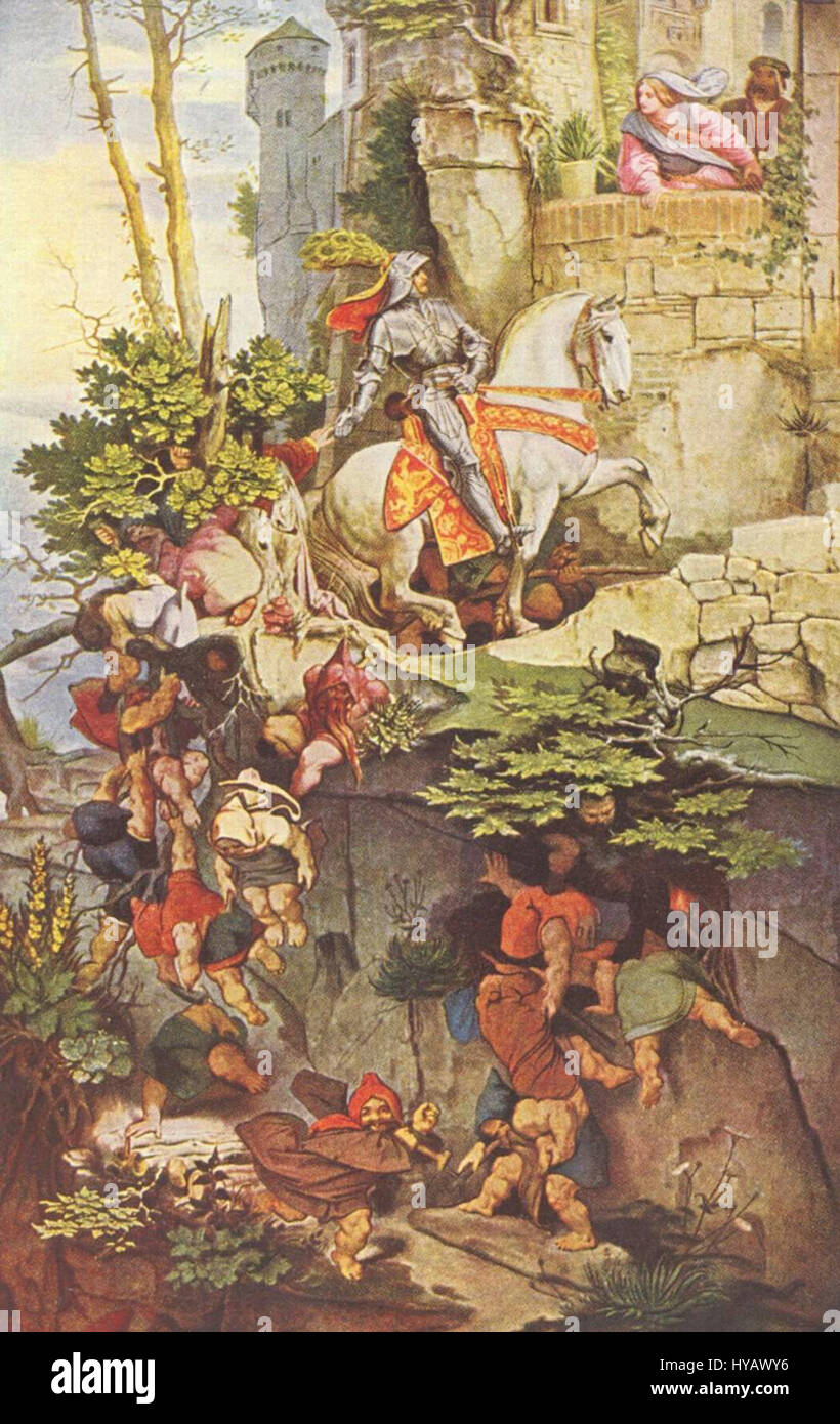 Moritz von Schwind était un peintre et illustrateur allemand, surtout connu pour ses contributions au romantisme. Ses œuvres dépeignent souvent du folklore, des contes de fées et des sujets historiques, mêlant des éléments imaginatifs et une profondeur émotionnelle. L’art de Schwind met en valeur des détails complexes et un intérêt pour le patrimoine culturel allemand. Banque D'Images