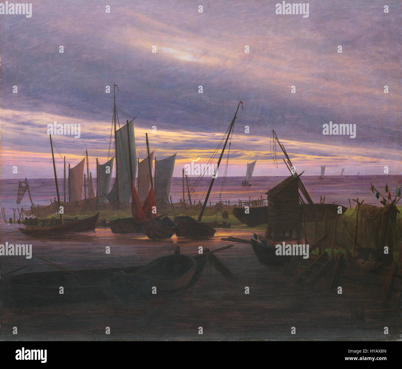 Caspar David Friedrich Schiffe  Untitled am Abend im Hafen Banque D'Images