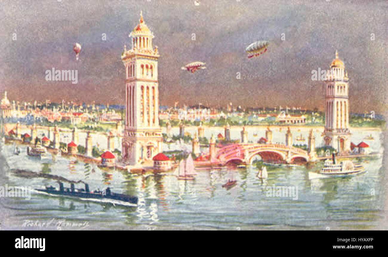 La carte postale de Jamestown exposition de 1907 représente l'événement historique qui s'est tenu à Jamestown, en Virginie, célébrant le 300e anniversaire de la fondation de la première colonie anglaise permanente dans les Amériques. L'exposition présentait des expositions sur l'histoire de la colonie et de l'industrie américaine, et la carte postale sert de document visuel des dessins commémoratifs du début du XXe siècle. Banque D'Images