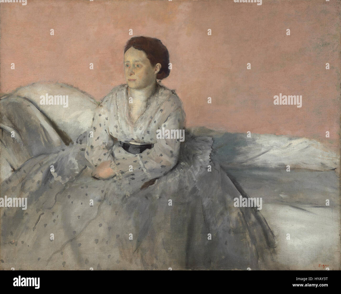 Cette œuvre d’Edgar Degas, réputé pour ses représentations de danseurs de ballet, capte le mouvement et la grâce. Le style distinctif de Degas met l'accent sur des compositions dynamiques, représentant souvent des danseurs dans diverses poses qui reflètent la fluidité de leurs performances. Banque D'Images