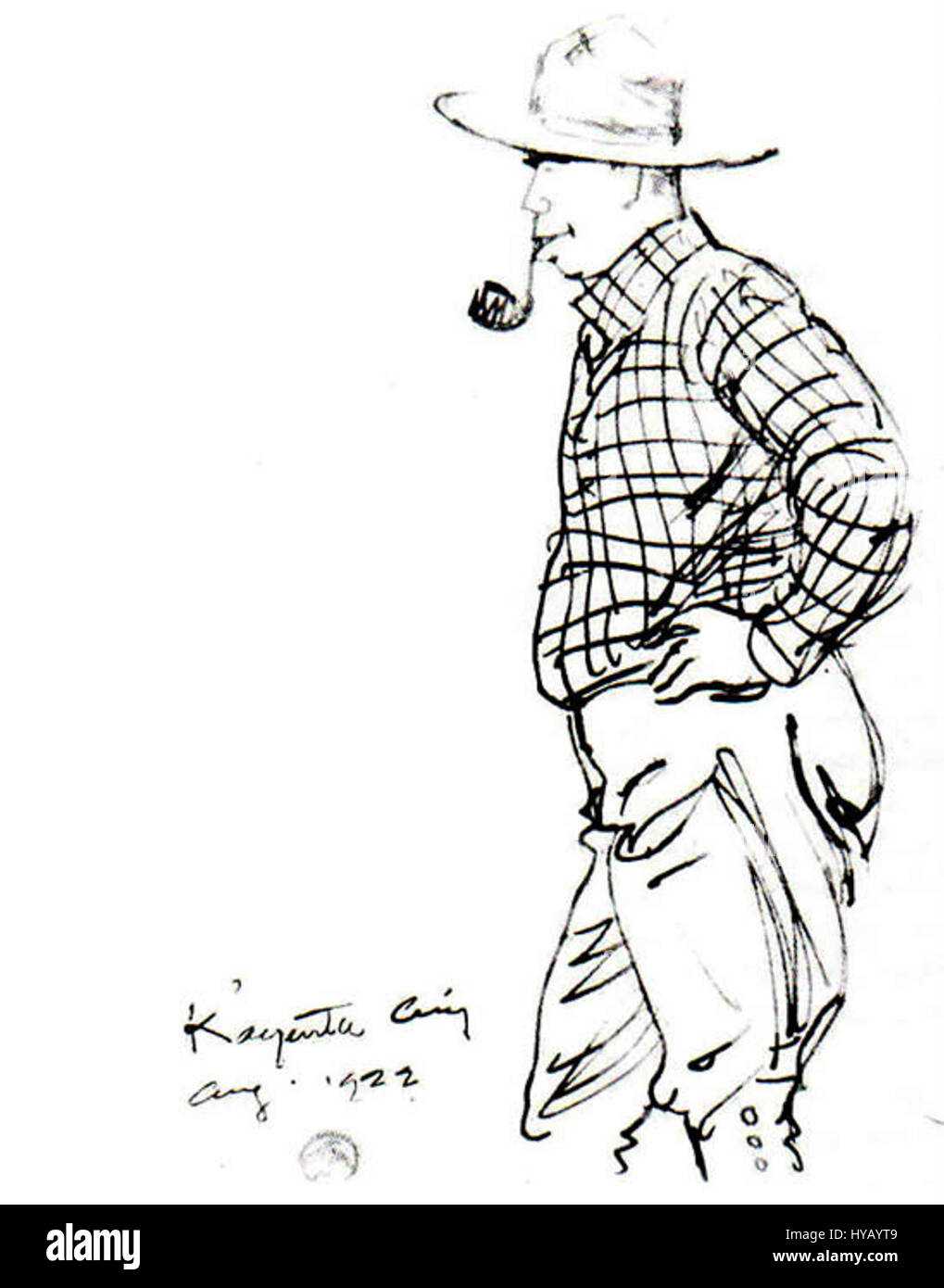 Le sketch de Maynard Dixon intitulé 'Swinnerton at Kayenta' capture un moment dans le sud-ouest des États-Unis, reflétant l'intérêt de Dixon pour la vie des Amérindiens et les paysages désertiques. Le dessin met en valeur l'environnement aride et naturel. Banque D'Images