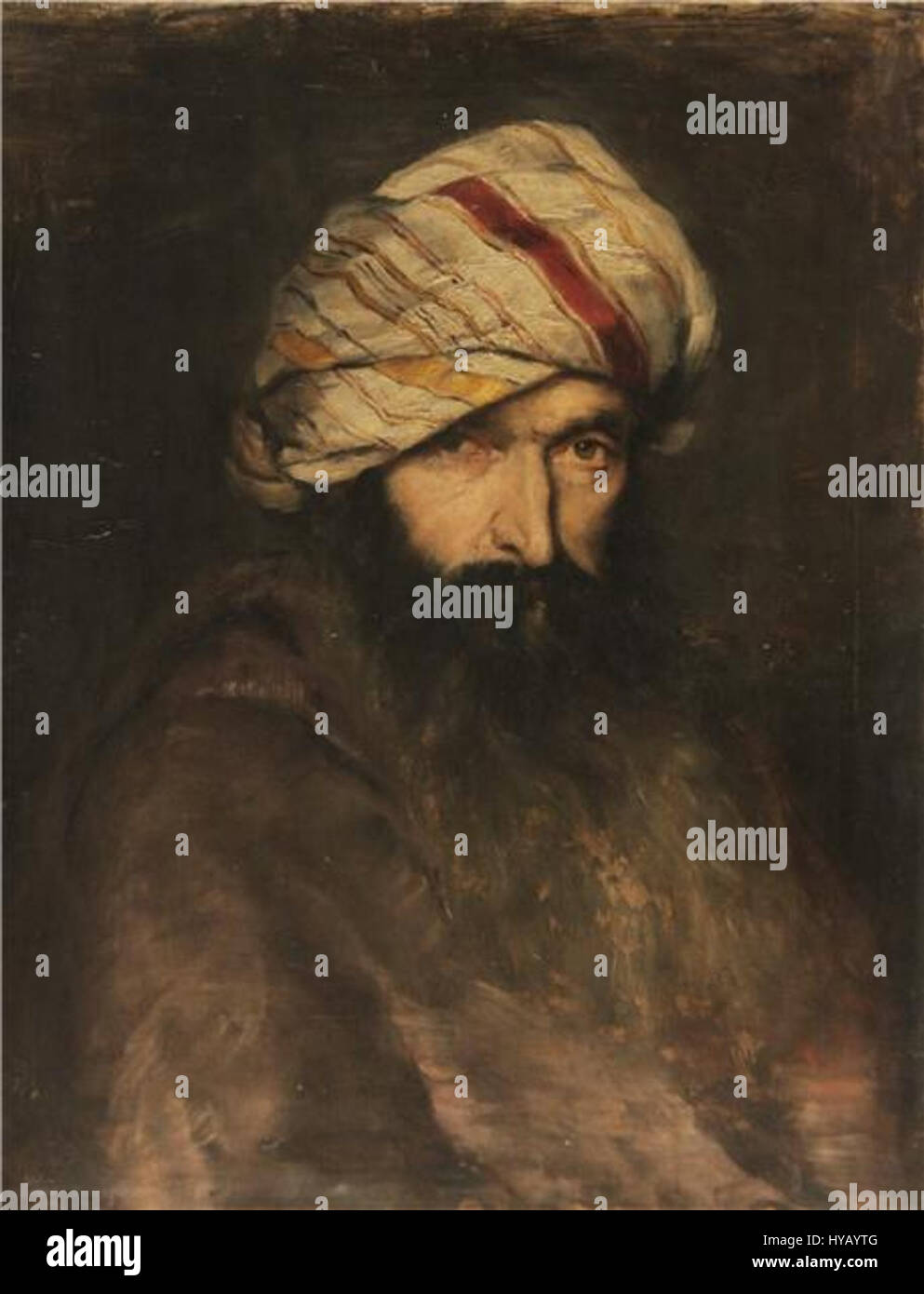 'Orientalec' d'Ivana Kobilca est une peinture qui explore des thèmes orientaux, représentant probablement une figure ou une scène orientale. Le style de Kobilca se concentre sur des couleurs vives et des textures détaillées, créant une atmosphère exotique dans son travail. Banque D'Images