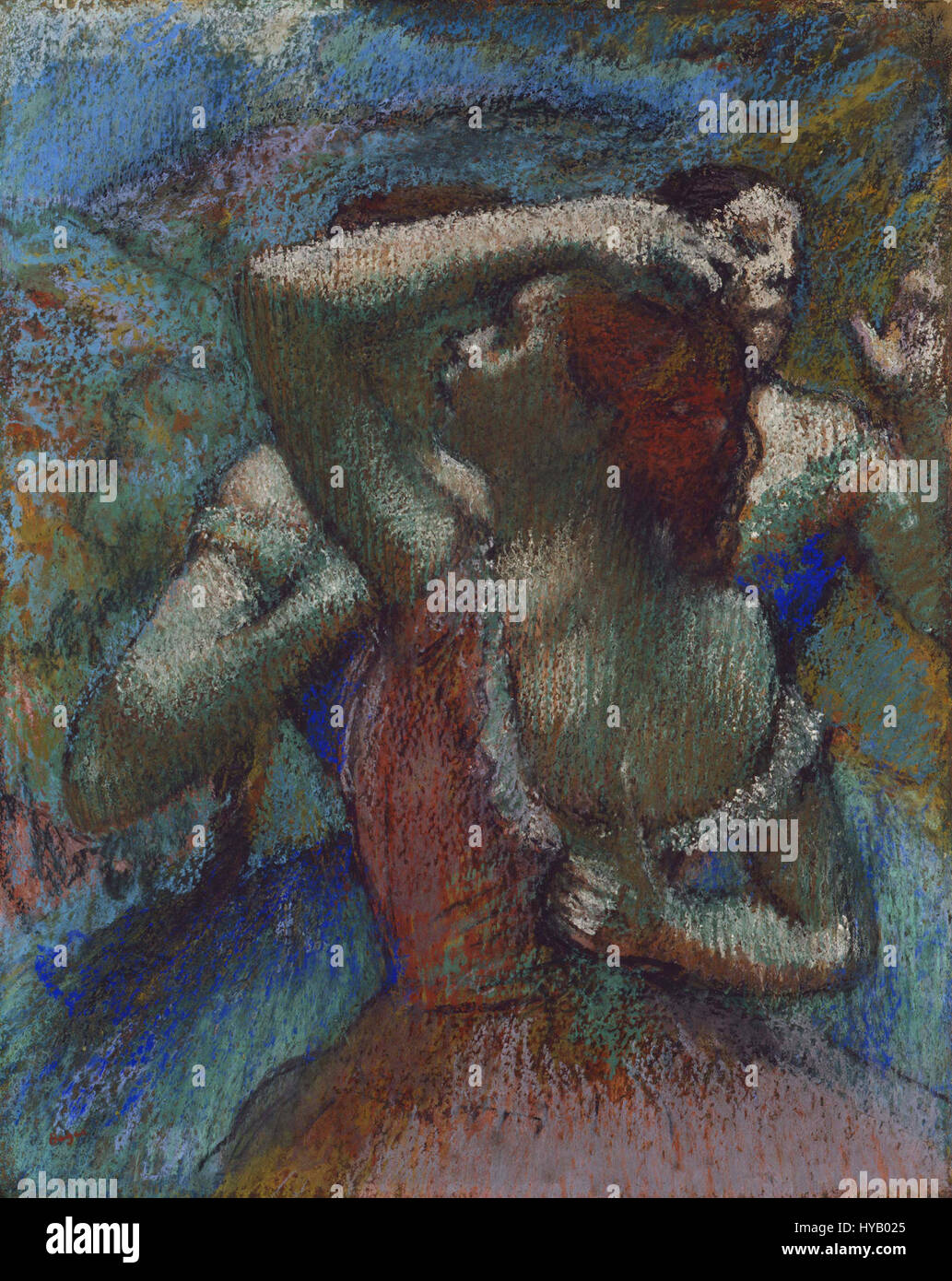'Danseurs' est une peinture créée par Edgar Degas en 1900, représentant des danseurs de ballet dans un cadre de répétition. L'œuvre montre la maîtrise de Degas dans la capture du mouvement et son intérêt pour le ballet en tant que sujet. Banque D'Images