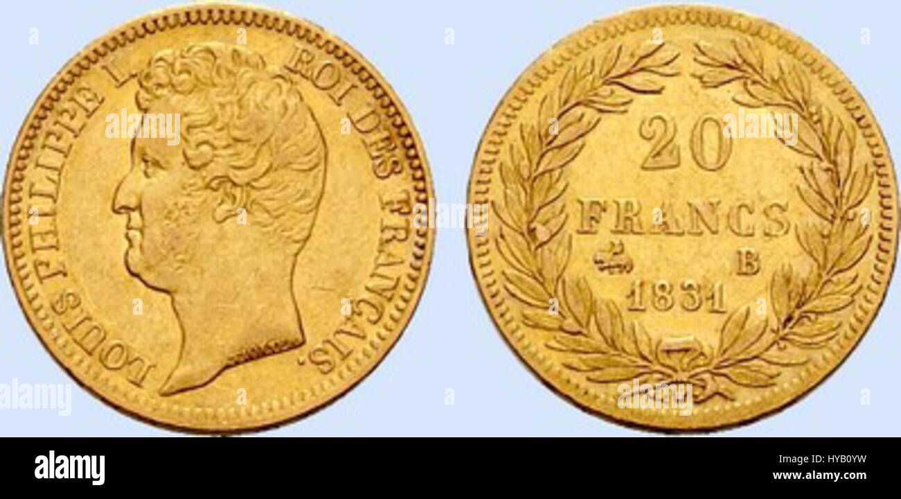 20 Francs Louis Philippe par Nicolas Pierre Tiolier Banque D'Images