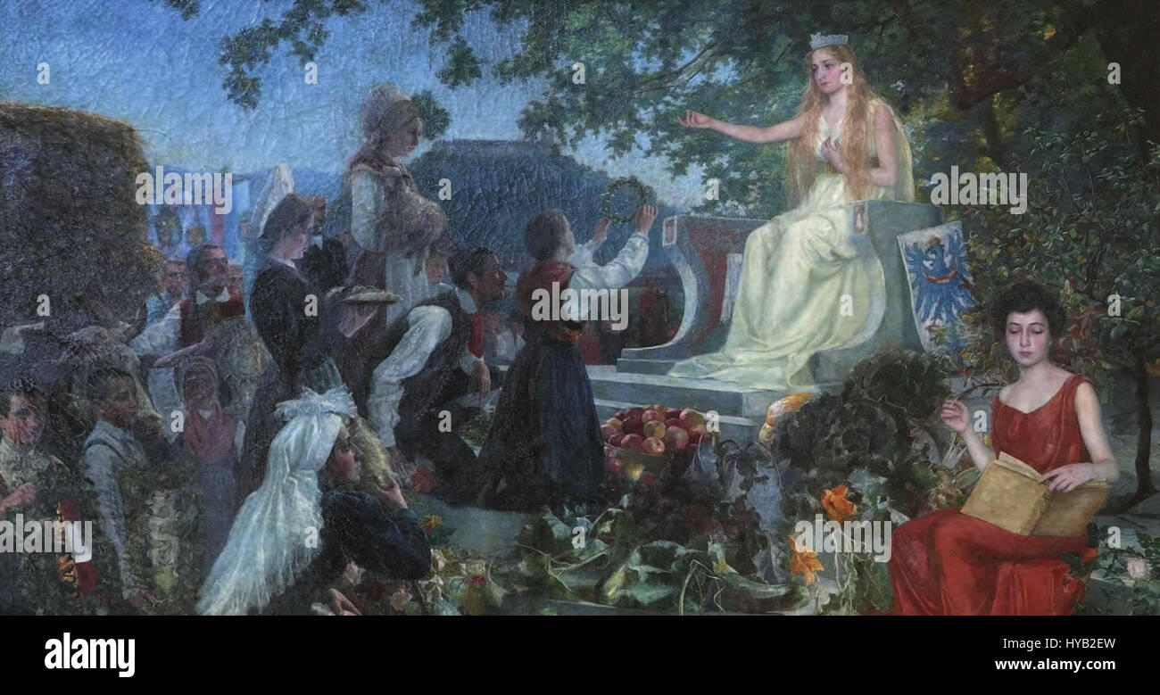 La Slovenija se klanja Ljubljani d'Ivana Kobilca est un hommage émouvant à la beauté et à la culture de Ljubljana, en Slovénie. La peinture capture un moment serein et émotionnel, reflétant à la fois la beauté naturelle de la région et le lien culturel profond de l'artiste avec elle. Banque D'Images