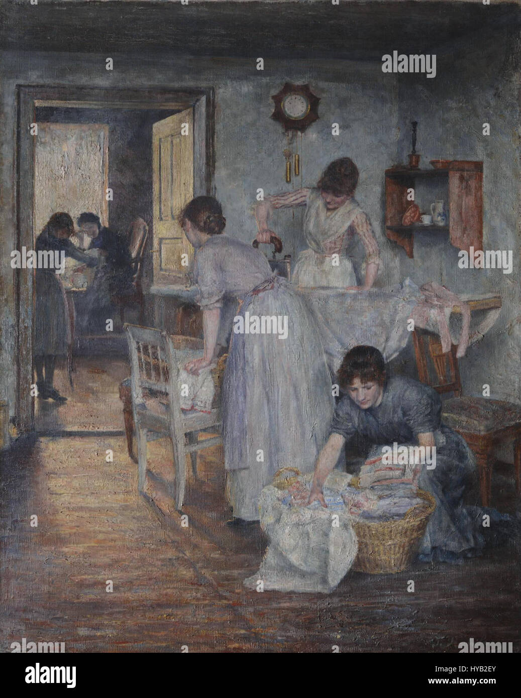 Likarice d'Ivana Kobilca est une œuvre renommée de l'artiste slovène, représentant des femmes engagées dans l'activité de traite des vaches. La peinture capture la vie rurale et le lien entre les gens et la nature dans la Slovénie du XIXe siècle, mettant en valeur l'habileté de Kobilca à dépeindre des scènes quotidiennes avec des détails riches et naturalisme. Banque D'Images