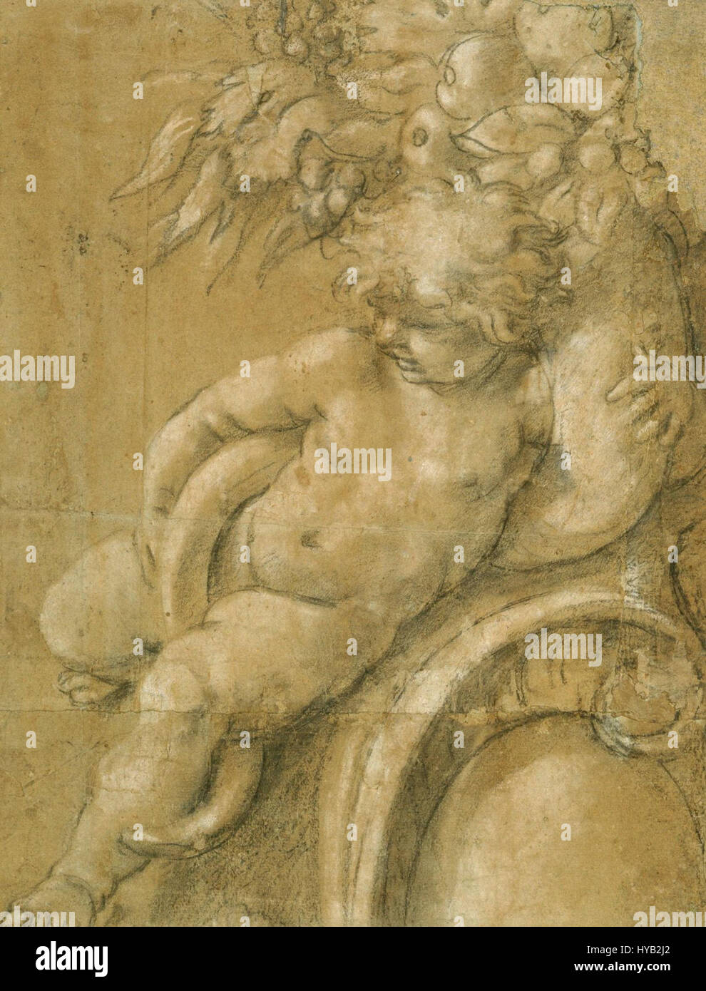 Cette bande dessinée représente un putto, une figure chérubienne, tenant une cornucopie, symbolisant l'abondance. Le design ludique capture l'association classique entre putti et prospérité, offrant une représentation légère mais symbolique de la richesse et de la richesse de la nature. Banque D'Images