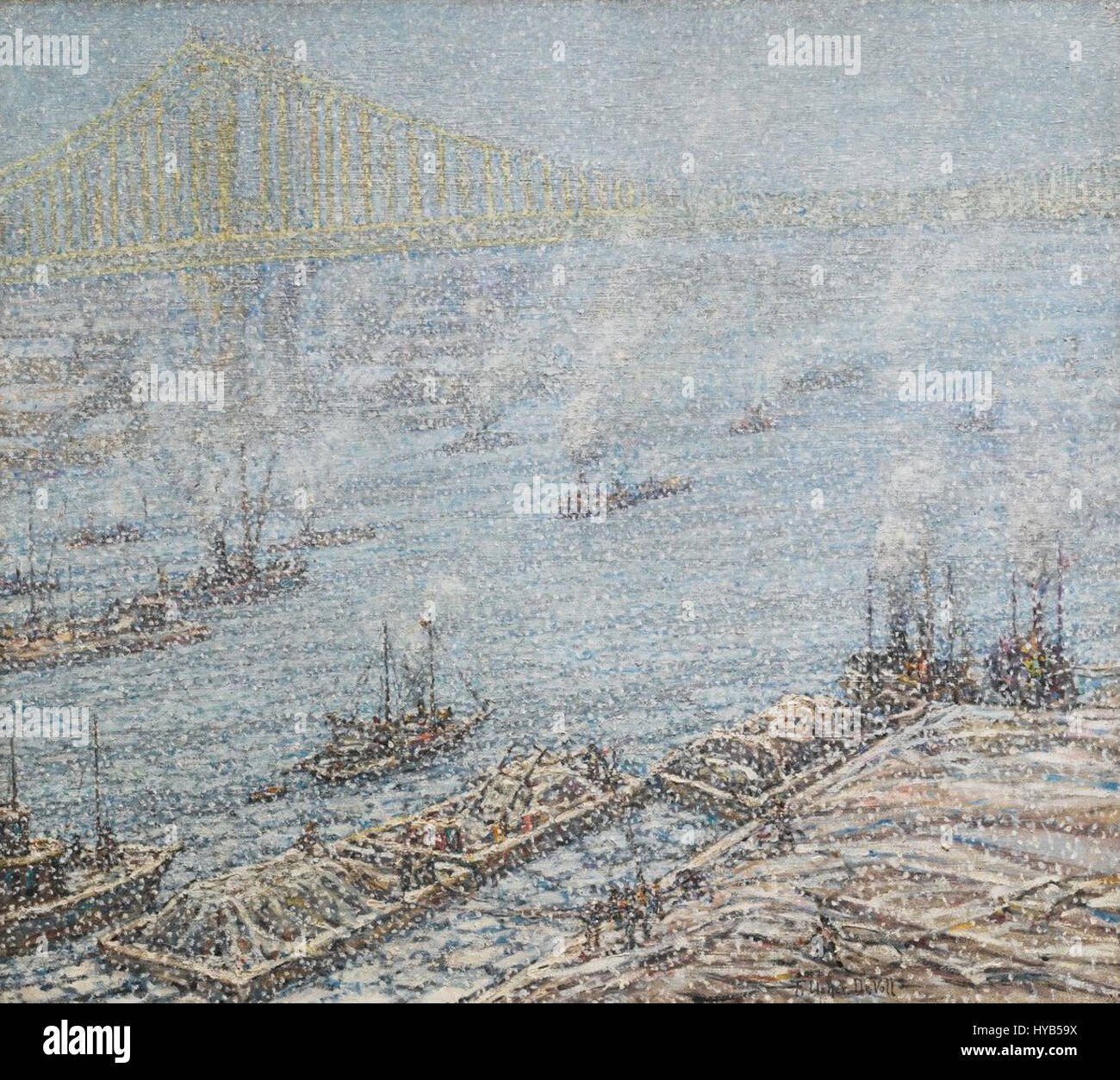 'East River, New York, hiver (du pont de Brooklyn)' par Frederick Usher De Voll, c. 1915 Banque D'Images