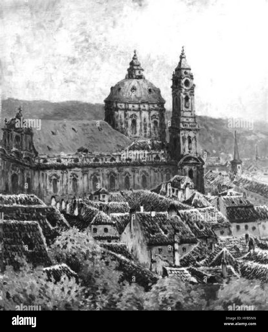 Jaroslav Simunek (1872-1939) était un artiste tchèque connu pour ses peintures architecturales et paysagères. Son travail sur Kostel sv. Mikulase à Prague reflète son lien profond avec le patrimoine tchèque et la beauté architecturale. Banque D'Images