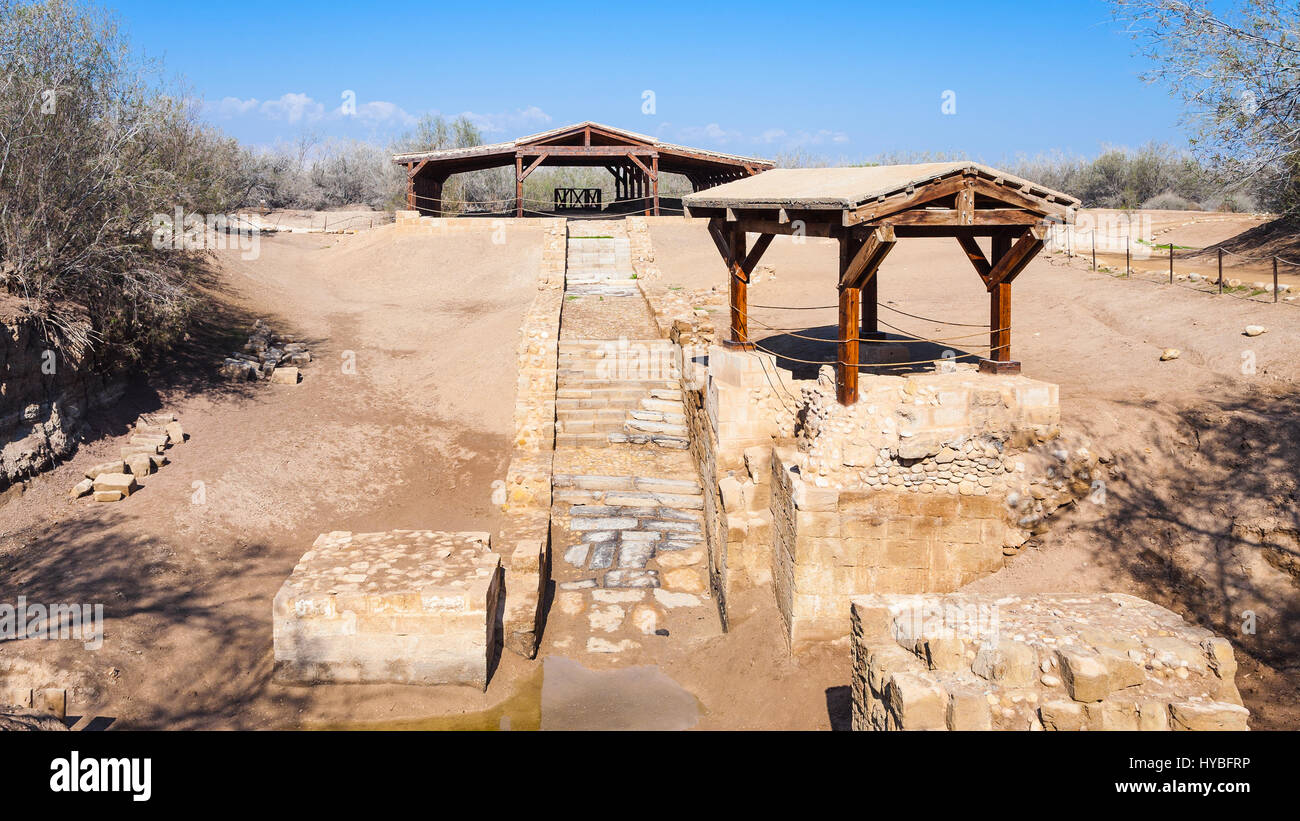 Voyage Moyen Orient Pays de Jordanie - les ruines de site du baptême Béthanie au-delà du Jourdain (Al-Maghtas) sur la rive est du Jourdain, à Banque D'Images