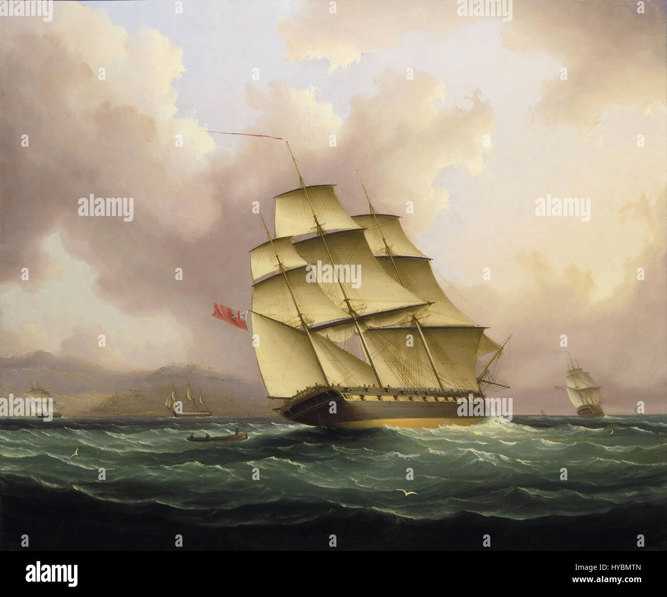 « Off Barbados » de James Edward Buttersworth représente une scène maritime mettant en vedette un groupe de navires naviguant en haute mer près de la Barbade. La peinture capture le mouvement dynamique des bateaux et l'énergie de l'océan, illustrant l'habileté de Buttersworth dans la marine intégrée Banque D'Images