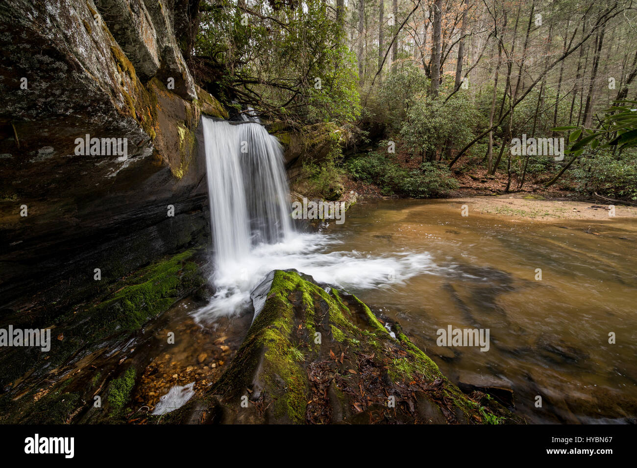 Raper Creek Falls est situé au nord de la Géorgie dans le comté de habersham. Les chutes sont à environ 15 m de hauteur et unique dans l'aspect que le flux est en cours d'exécution sur un plateau rock diagonale avant de tomber dans la piscine ci-dessous. Banque D'Images
